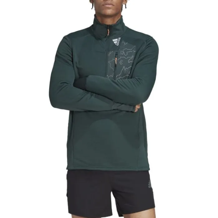 adidas T-shirt Et Manches Longues Running^X-City 1/4 Zip Vert