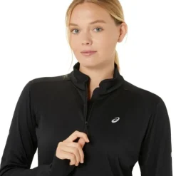 Asics T-shirt Et Manches Longues Running^Road Winter 1/2 Zip Midlayer Noir