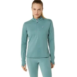Asics T-shirt Et Manches Longues Running^Road Winter 1/2 Zip Midlayer Vert