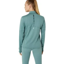 Asics T-shirt Et Manches Longues Running^Road Winter 1/2 Zip Midlayer Vert