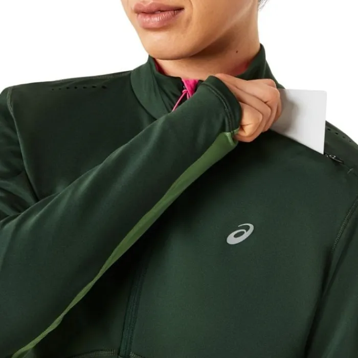 Asics T-shirt Et Manches Longues Running^Winter Run 1/2 Zip Midlayer Vert