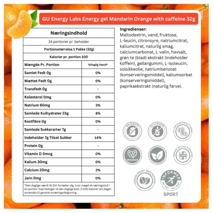 GU Energy Nutrition Sportive^Gel Caffeine 24x32g (Mandarin Orange)