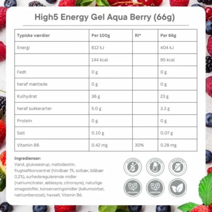 High5 Nutrition Sportive^Energy Gel Aqua Berry - Box 20x66g Blanc