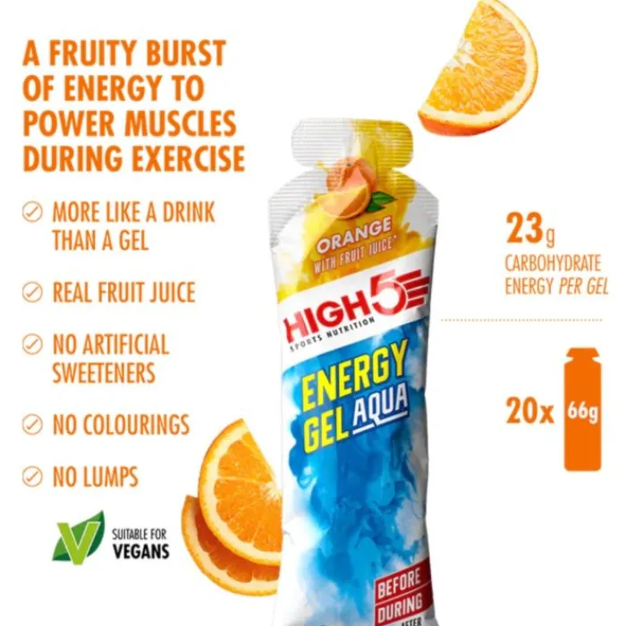 High5 Nutrition Sportive^Energy Gel Aqua Orange - Box 20x66g Blanc