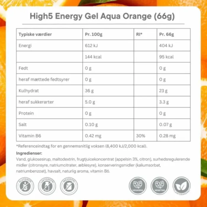 High5 Nutrition Sportive^Energy Gel Aqua Orange - Box 20x66g Blanc