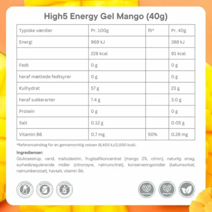 High5 Nutrition Sportive^Energy Gel Mango - Box 20x40g Blanc