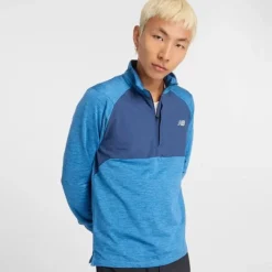 New Balance T-shirt Et Manches Longues Running^Athletics Heat Grid 1/2 Zip Bleu