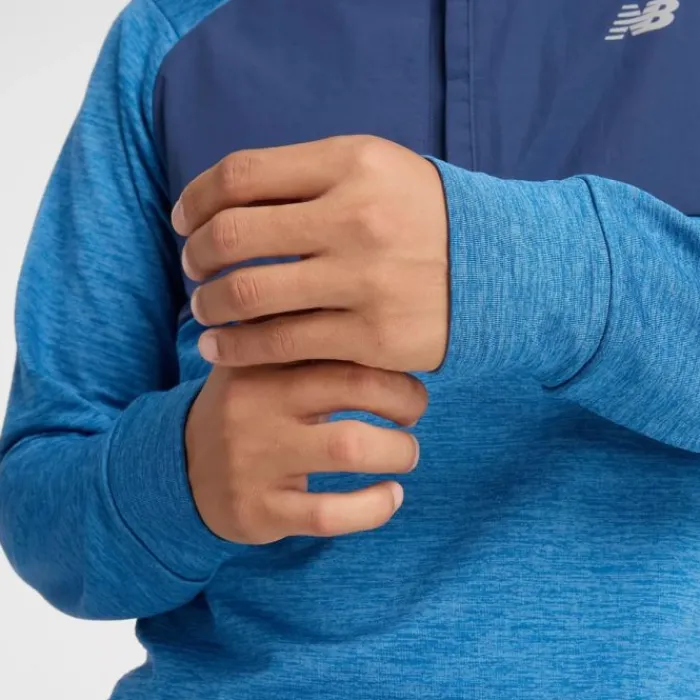 New Balance T-shirt Et Manches Longues Running^Athletics Heat Grid 1/2 Zip Bleu