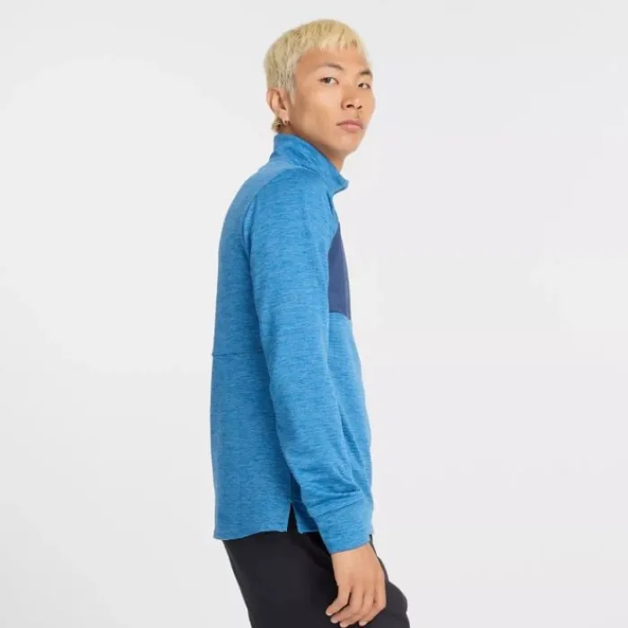 New Balance T-shirt Et Manches Longues Running^Athletics Heat Grid 1/2 Zip Bleu