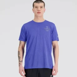 New Balance T-shirt Et Manches Longues Running^Graphic Impact Run Short Sleeve Bleu