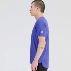 New Balance T-shirt Et Manches Longues Running^Graphic Impact Run Short Sleeve Bleu