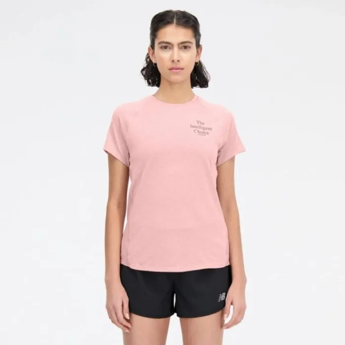 New Balance T-shirt Et Manches Longues Running^Printed Impact Run Short Sleeve Rose
