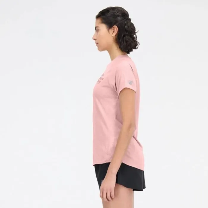 New Balance T-shirt Et Manches Longues Running^Printed Impact Run Short Sleeve Rose