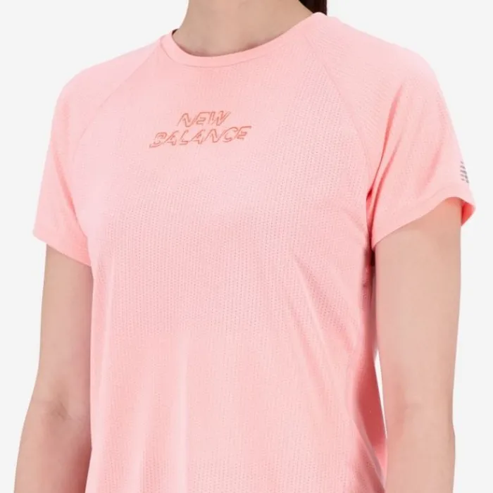 New Balance T-shirt Et Manches Longues Running^Printed Impact Run Short Sleeve Rose
