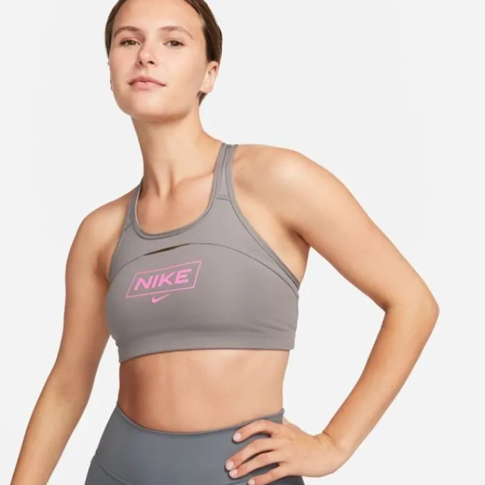 Nike Brassière De Sport^Dri Fit Swoosh Medium Support Bra Gris