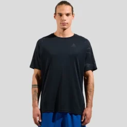 Odlo T-shirt Et Manches Longues Running^Essential Print T-Shirt Crew Neck Noir
