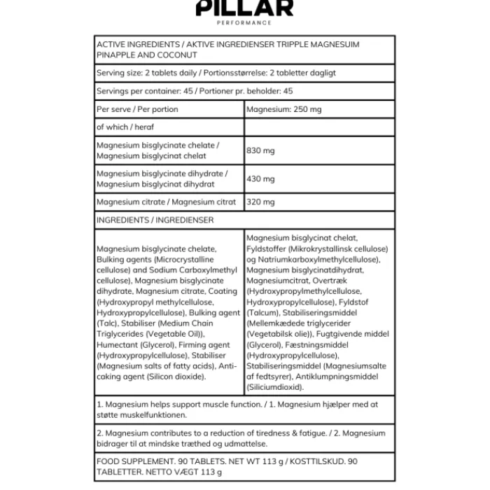 PillarPerformance Nutrition Sportive^Triple Magnesium Professional Recovery Powder Pineapple/Coconut Pouch (200g) Blanc