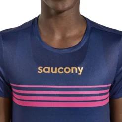 Saucony T-shirt Et Manches Longues Running^Elite Short Sleeve Bleu
