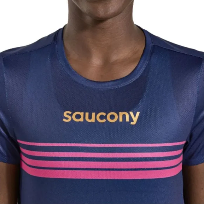 Saucony T-shirt Et Manches Longues Running^Elite Short Sleeve Bleu